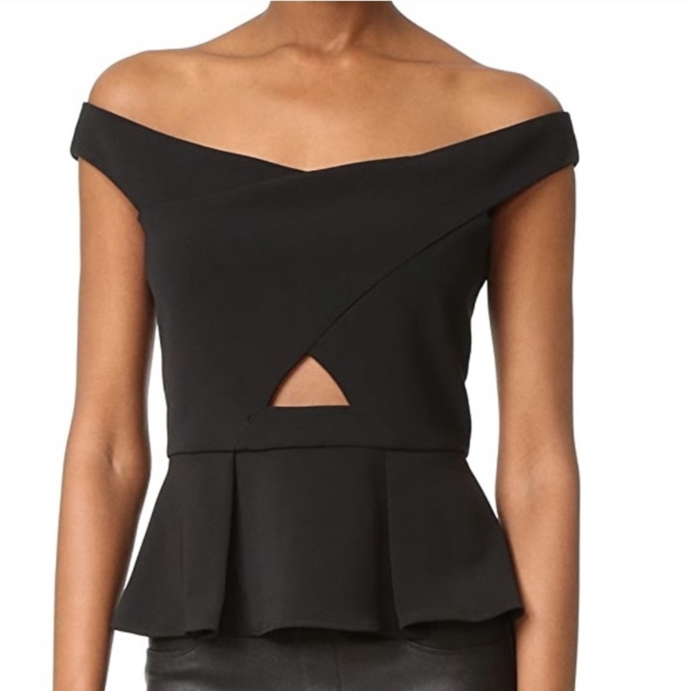 NWT Parker Black Off Shoulder Peplum Top Cutout Cocktail Blouse Size XS